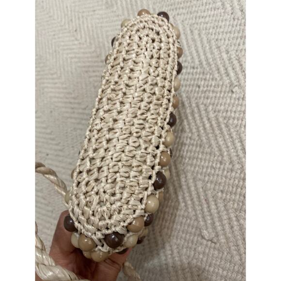 Vintage Macrame Woven Beaded Shoulder Bag Medium Festival - Picture 9 of 10